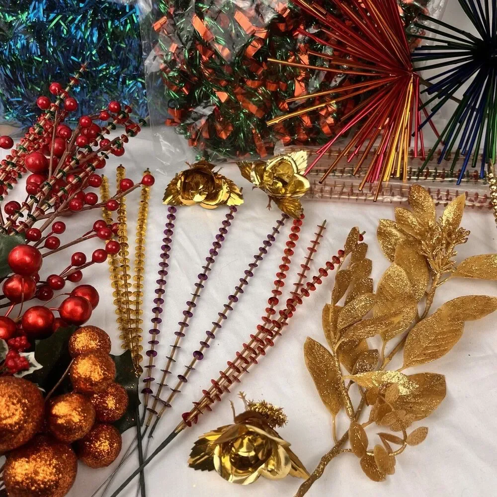 Vintage Christmas Ornaments Decorations Lot Birch Branches Sprays Foils Tinsel